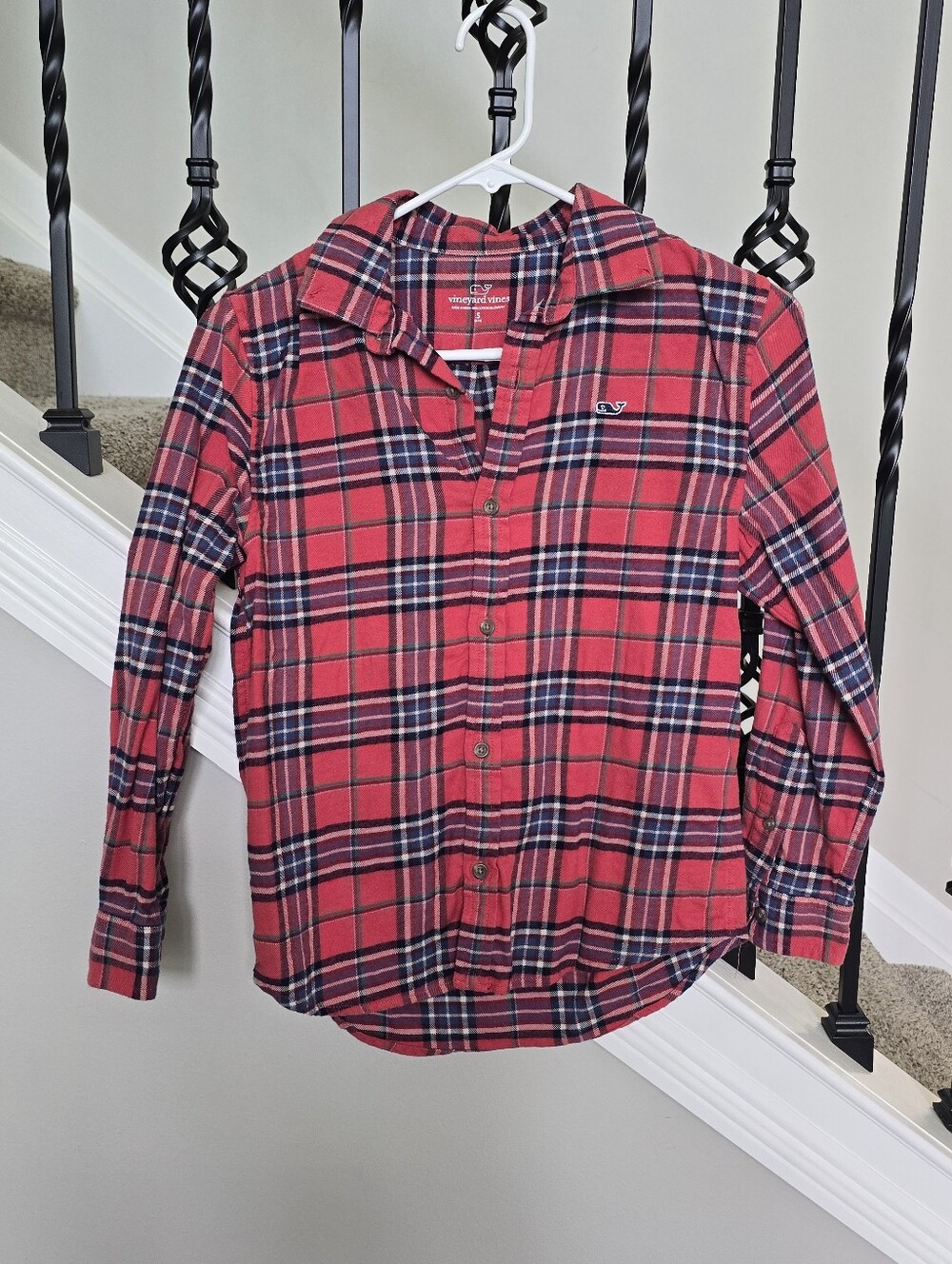 Vineyard Vines Boys Flannel Plaid Button Down Red Navy Size S 8/10